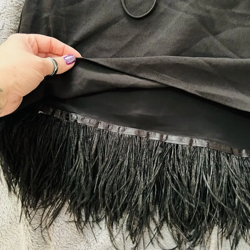 Amaryllis Spaghetti Strap Camisole Feather Trim Blouse Black Small Lined - Picture 6 of 10